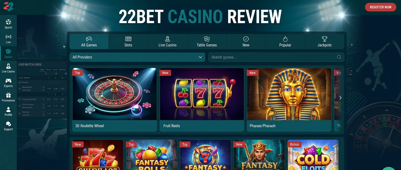 22bet: Game Selection and Software at Casino 22bet