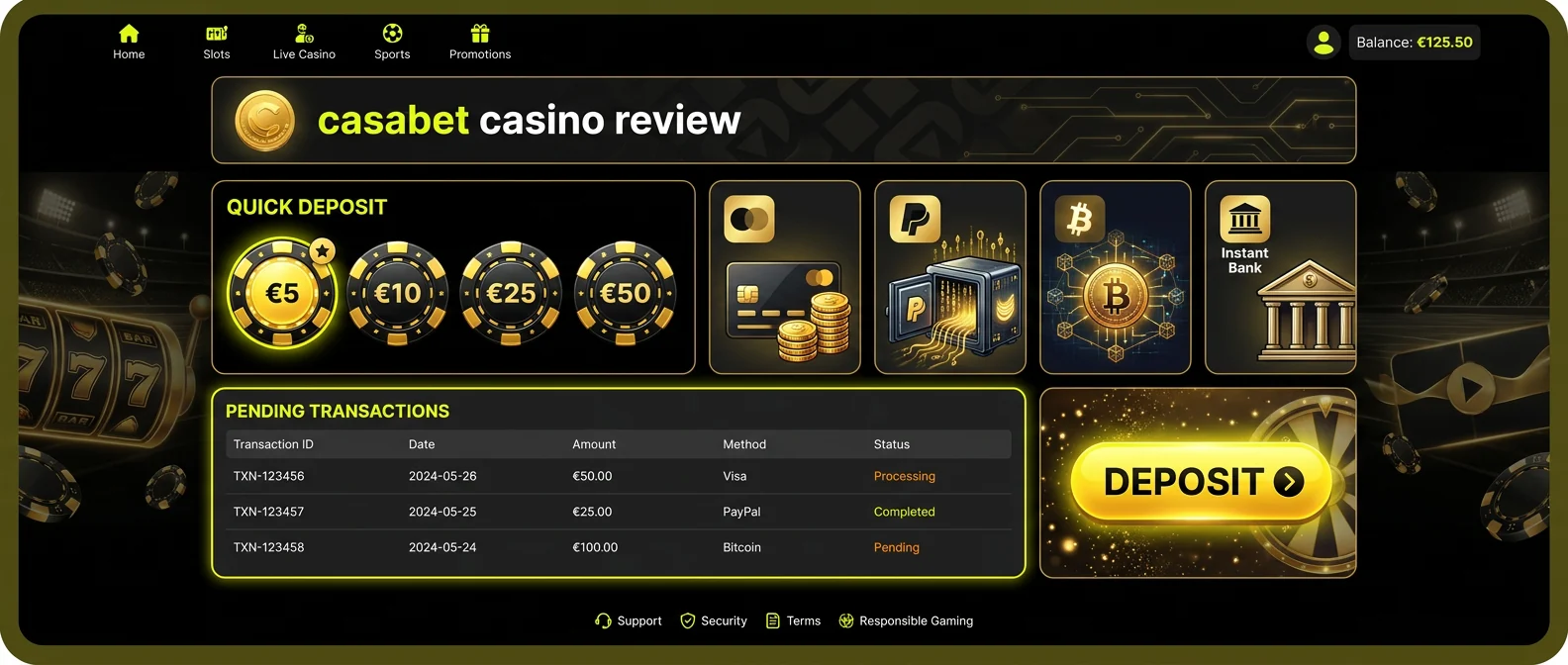Casabet: Casabet Deposit Options and Withdrawal Speed