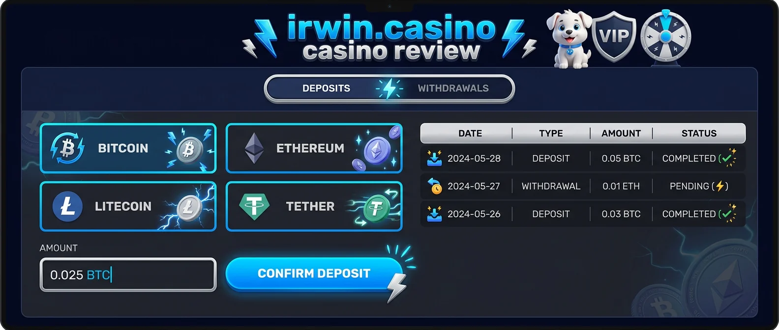 Irwin.Casino: Payment Methods, Deposit Limits, and Withdrawal Speed