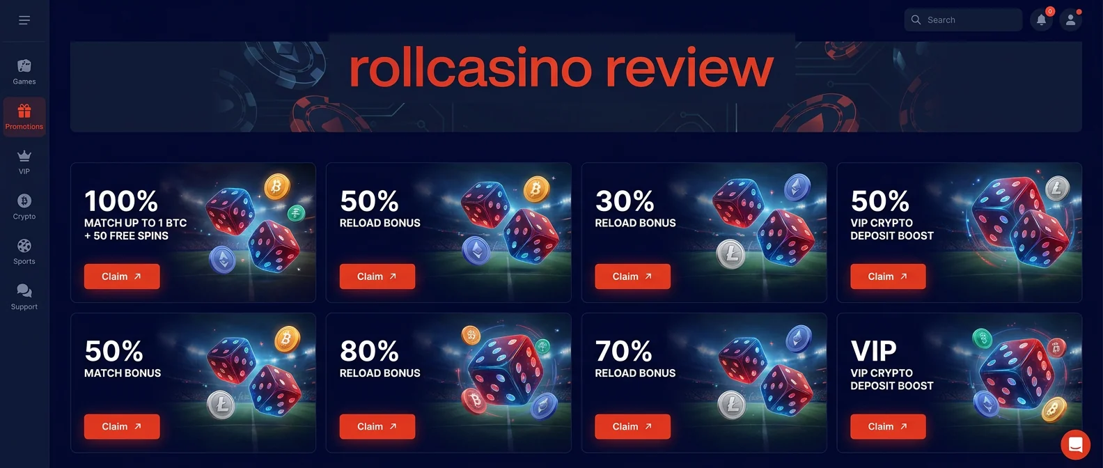 RollCasino: RollCasino Casino Bonus and Welcome Offers
