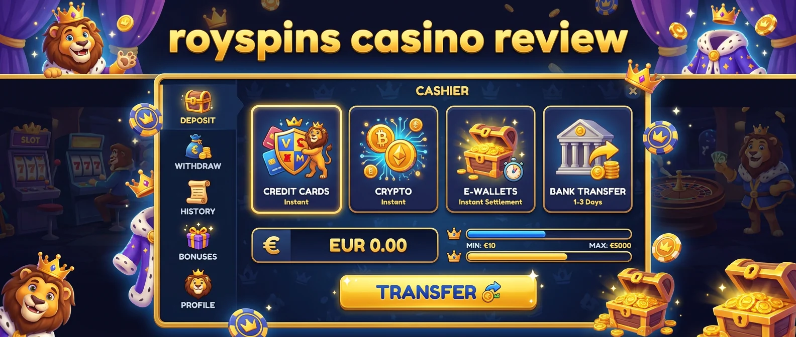 RoySpins: Payment Methods, Deposit Options, and Withdrawal Speed