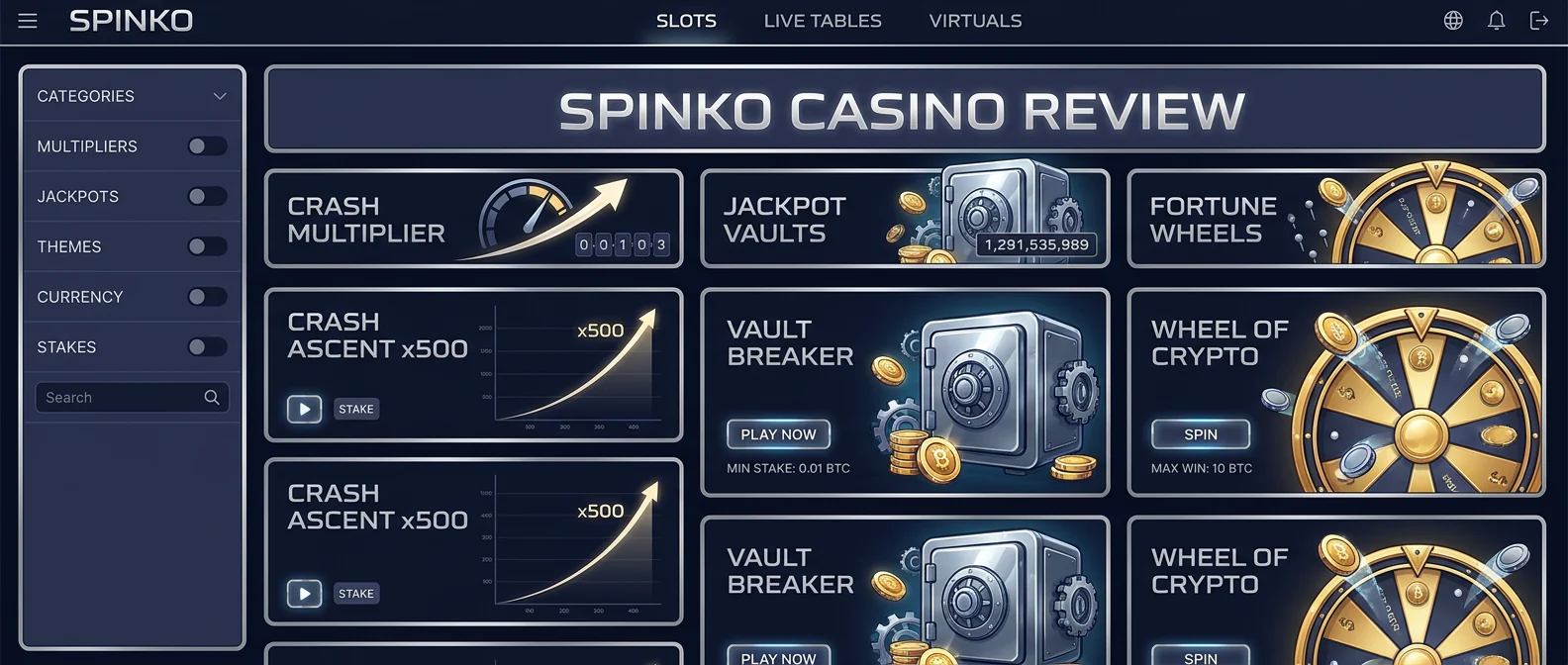 Spinko: Game Variety and Betting at Casino Spinko
